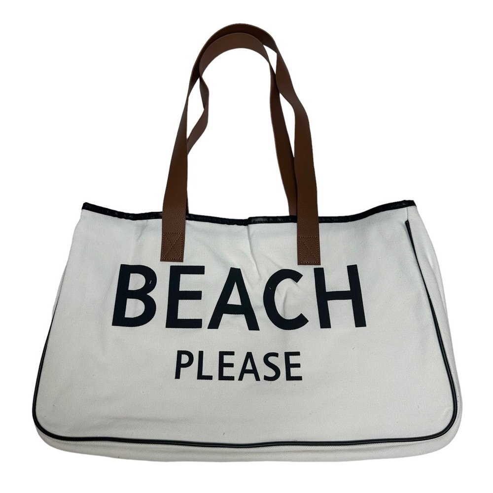NEW Beach Please Canvas Zip Top Tote Bag